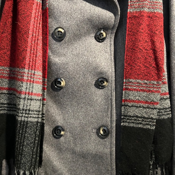 London Fog, Double Breasted, Ladies Gray Peacoat with Scarf, Large, NWT - Picture 4 of 11